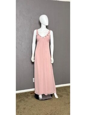 Y2K Blush Chiffon Empire Waist Gown Beaded Accents from Nicole Miller size 6